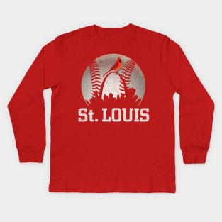 Vintage St Louis City Skyline Baseball At Gameday Kids Long Sleeve T-Shirt